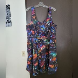 Retrolicious vibrant sparkling galaxy print dress